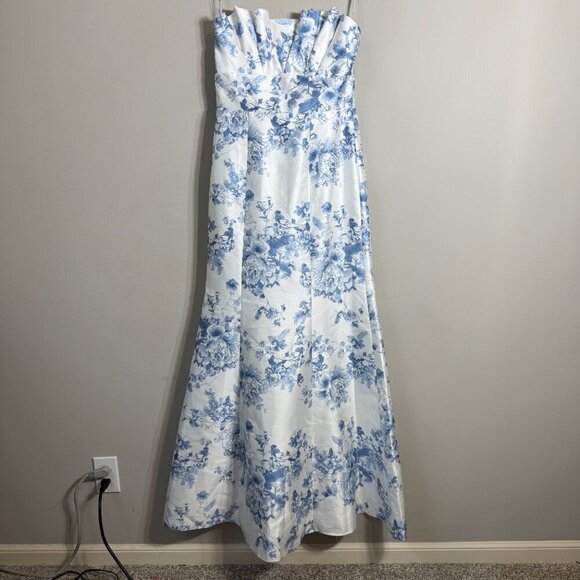 Alfred Sung Floral Ruffle Strapless Trumpet Maxi Gown Women's 4 Cottage Rose NWT - Picture 5 of 12